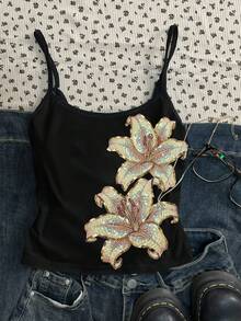 SHEIN 少女碎花印花休闲简约吊带背心，适合夏季日常穿着。 - 彩色 - 查看 3