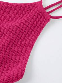 Olithes Solid Asymmetrical Hem Knit Top - Hot Pink - View 4