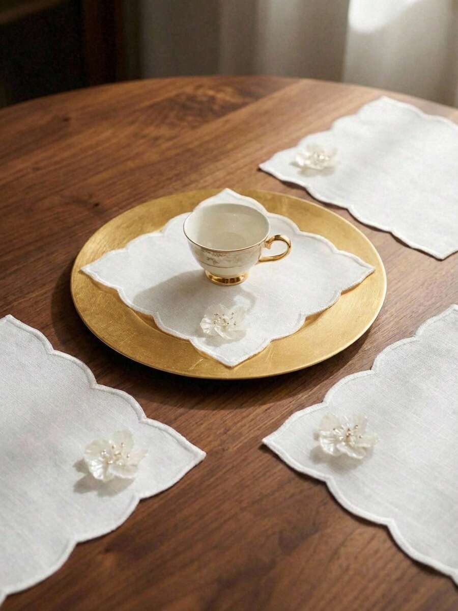 Cirelle 1pc Linen Beaded Flower Coaster – Decorative Handmade Placemat, Heat-Resistant Table Protector For Coffee, Tea & Guest Serving, Charming Housewarming & Bridal Gift - Multicolor - View 1