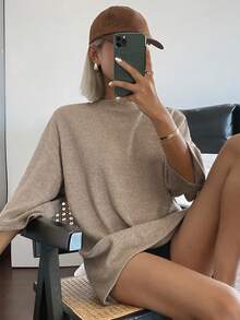 Livesso Áo thun ngắn tay dáng rộng màu kaki, phong cách công sở thường ngày dành cho nữ, thích hợp cho mùa xuân/hè. - Màu Khaki - Xem 6