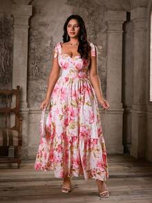 Lyrianda Spring/Fall/Winter New Vacation French Elegant Party Princess Print Halter Neck Sleeveless/Long Sleeve A-Line Waist Slimming Maxi Sundress, Spring Dress - Multicolor - View 3