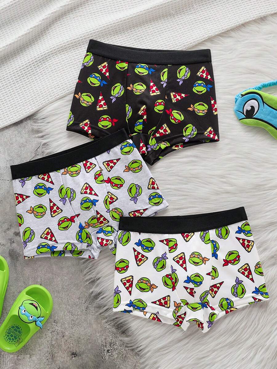 TEENAGE MUTANT NINJA TURTLES | SHEIN Quần lót boxer in hình hoạt hình dễ thương dành cho bé trai - Đen và trắng - Xem 1
