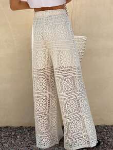 Livesso Women's Drawstring Waist Casual Versatile Daily Wear Wide Leg Pants - White - View 3