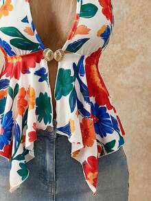 BamGleam Women's Sexy Printed Vacation Style Metal Buckle Lace-Up Spaghetti Strap Camisole, Spring/Summer - Multicolor - View 5