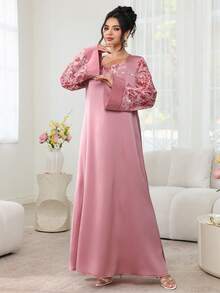 Al Najma Đầm ren tay xòe phối màu tương phản thanh lịch, thích hợp cho mùa xuân/hè. - Hồng - Xem 6