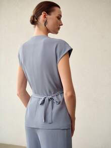 MOTF PREMIUM WOMEN'S FASHIONABLE THIN LAPEL BLAZER - Dusty Blue - View 3