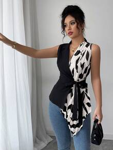 Elenzga Women's Woven Casual Printed Summer Shirt - Black - View 5