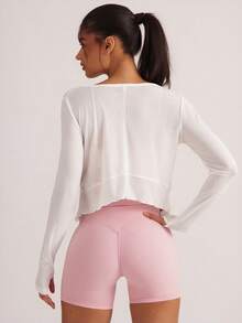 Activina 女士纯色长袖休闲运动 T 恤和背心套装 - 白色 - 查看 3