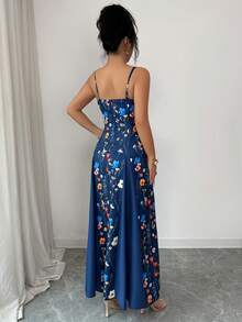 SHEIN PETITE 女士休闲V领印花拼接修身长裙 - 彩色 - 查看 2