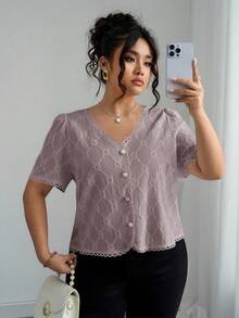 Elenzga 女士优雅波西米亚风V领休闲短袖杏色衬衫，适合夏季外出穿着 - 藕粉色 - 查看 3