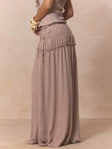 MUSERA Ruffled Ruched Edge Flowy Low Rise Maxi Skirt Coord Skirt Only  Cute Spring Holiday Girly Sugar Salt - Dusty Purple - View 4