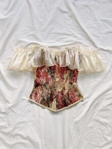 Soleia Atasan Bandeau Off-Shoulder Transparan Bergaya Vintage dengan Motif Lukisan Minyak, Atasan Musim Panas - MultiWarna - View 3