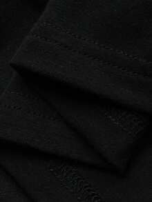 FRIFUL 纯色拼接薄纱波点网眼宽松休闲百搭T恤 - 黑色 - 查看 7