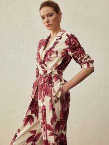 MOTF PREMIUM MINIMALIST ELEGANT LINEN FLORAL PRINT BLAZER, SPRING/SUMMER - Burgundy - View 7