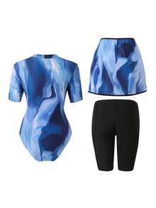 Swim Mulvari Đầm dệt kim dài tay in họa tiết lá cây, thích hợp cho tiệc tùng, đi biển, năm mới, đầm gợi cảm dáng xòe, bộ bikini hai mảnh mùa đông Giáng sinh, đồ bơi Burkini thanh lịch mùa hè dành cho nữ, bộ đồ bơi Burkini Trung Đông. - Nhiều màu - Xem 7