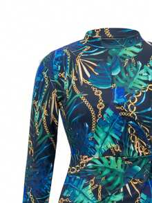 Swim Mulvari 女士中东风情两件套布基尼泳衣套装，新款热销印花长袖连衣裙和直筒裤，优雅休闲沙滩度假泳装套装 - 彩色 - 查看 8