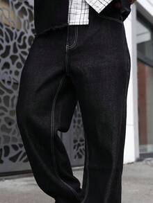 Artur Kramer 男士几何图案口袋直筒休闲牛仔裤，适合外出聚会、通勤、度假、街头、垃圾摇滚风 - 黑色 - 查看 3