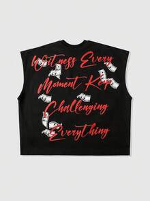 ROMWE MEN Men's Printed Rivet Loose Tank Top - Black - View 3