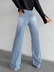 SHEIN Tall Women's Light-Colored Casual Everyday Denim Jeans - Light Wash - View 2