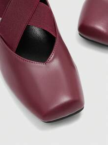 CUCCOO BIZCHIC Zapatos de mujer con punta cuadrada y tacón de cuña burdeos mate con estilo retro, versátiles para uso diario - Burdeos - Ver 7