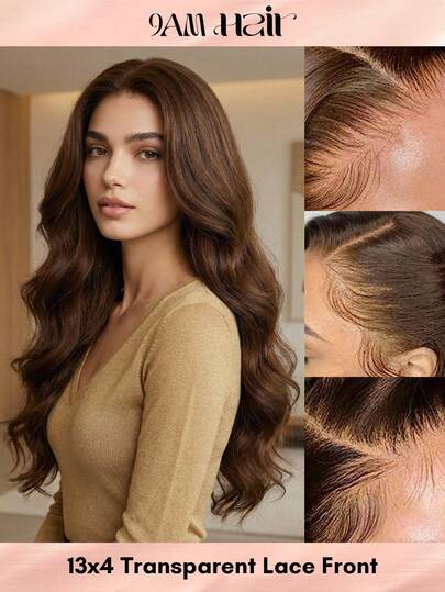 Chocolate Brown Body Wave Human Hair Wigs 13*6 Transparent Lace Front Wig With Baby Hair Pre Plucked For Women