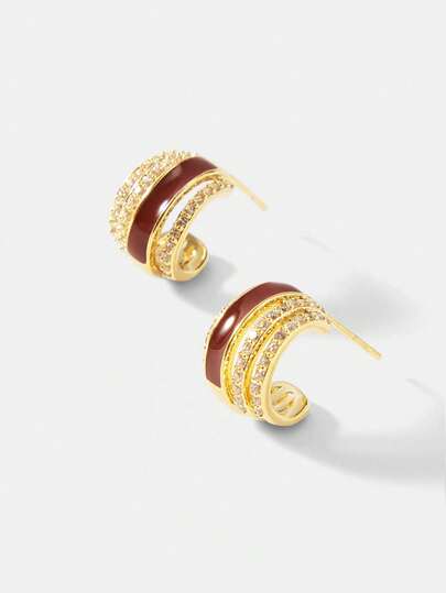 MOTF PREMIUM 红色多层C形环耳钉 女士轻奢气质镶钻耳环 2026流行轻奢耳环