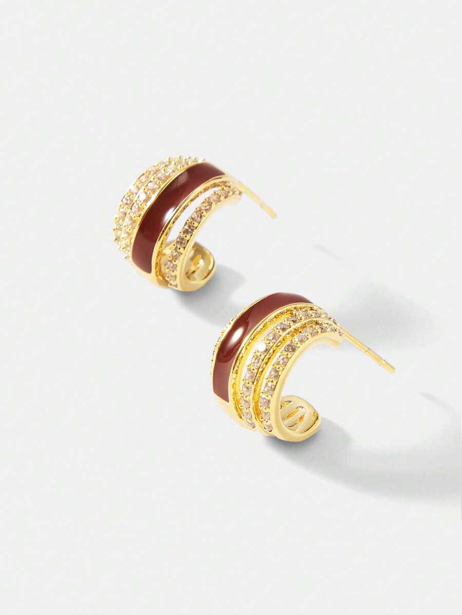 MOTF PREMIUM RED MULTI-LAYER C-RING STUD EARRINGS WOMEN'S LIGHT LUXURY TEMPERAMENT DIAMOND-ENCRUSTED EARRINGS 2026 POPULAR LIGHT LUXURY EARRINGS - Gold - View 1