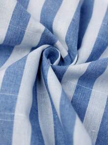 EMERY ROSE Plus Size Women Holiday Vertical Striped Dress, Blue Linen Beach Vacation Dress - Blue - View 4