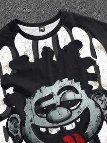 Manfinity ZONE917 Box-Cut Cropped Street-Style Oversized Distressed Funny Big Face Allover Print Cropped Loose Tank Top - Black - View 2