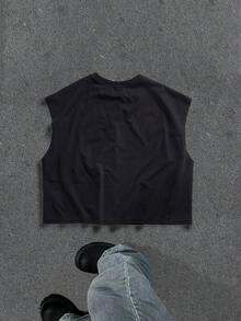 Manfinity ZONE917 Box-Cut Cropped Street-Style Oversized Distressed Funny Big Face Allover Print Cropped Loose Tank Top - Black - View 5