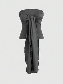 Franclia 2pcs Set: French Gray Strapless Crop Top & Mini Skirt - Dark Grey - View 7
