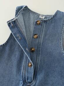 SHEIN Unisex Baby Casual Cute Denim Bib Pants, Suitable For Summer, Spring, Autumn - Multicolor - View 4