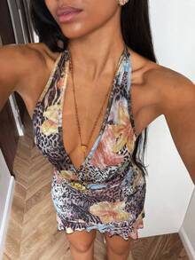 StreetHx 街头风女式网纱透视性感露背吊带迷你连衣裙 - 咖啡 - 查看 6