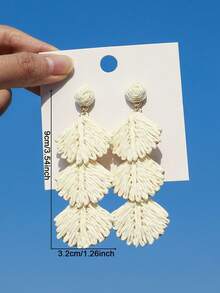 Lumivelle 1 Pair Handmade Woven Raffia Shell Tassel Bohemian Style Long Earrings, Geometric Design, Suitable For Women's Daily, Beach, Holiday, Party, Wedding, Mother's Day, Music Festival (Handcrafted Raffia Weaving, Shape And Direction Random) - White - View 2