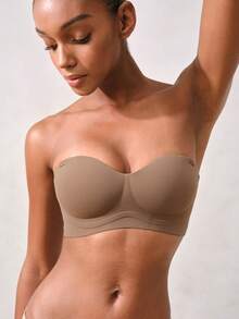 1pc Women's Bra With 3-Row Hook & Removable Straps - Coffee Brown - View 7