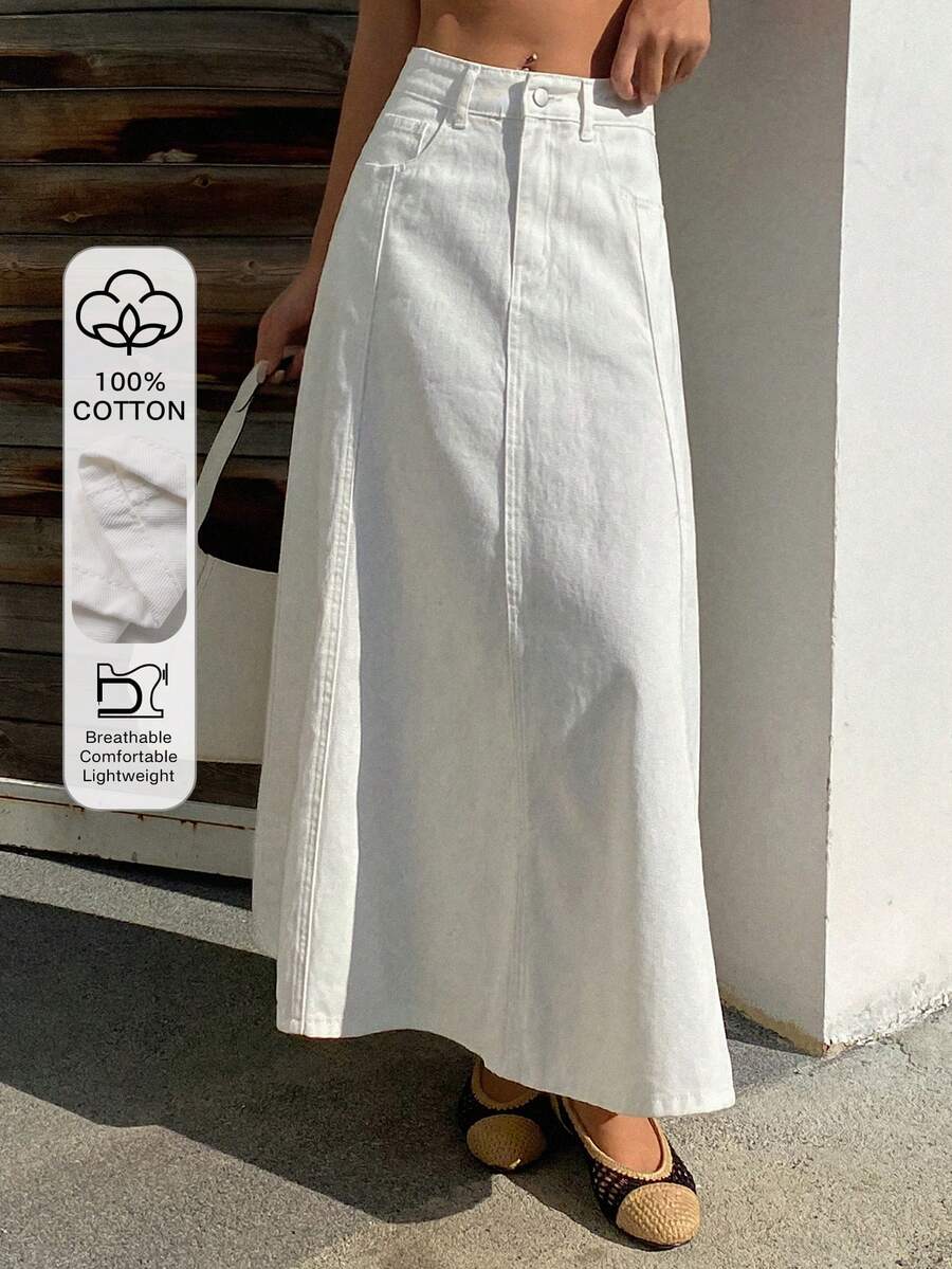 DAZY Women's Regular Waist Long Casual Elegant Denim Skirt Y2k - White - View 1