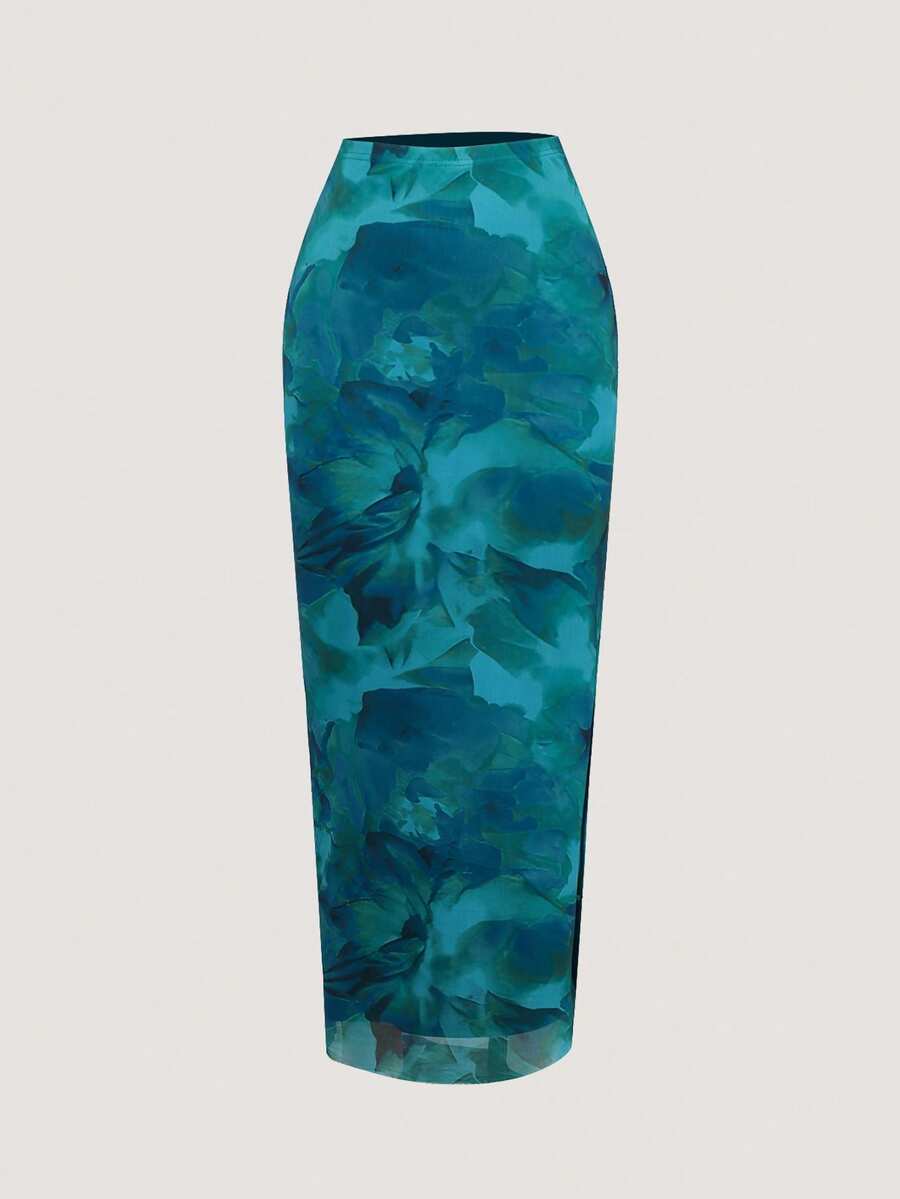 Olithes Women Gradient Printed Casual Skirt Maxi Women - Mint Green - View 1
