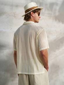 Airaco Men's Mesh Woven Striped Vacation Short Sleeve Shacket - Multicolor - View 2