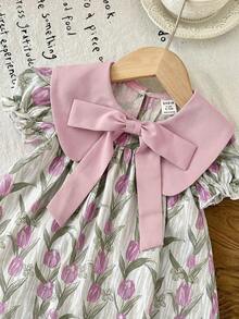 LMoss Kids 女婴夏季休闲碎花连衣裙，带蝴蝶结装饰 - 彩色 - 查看 5