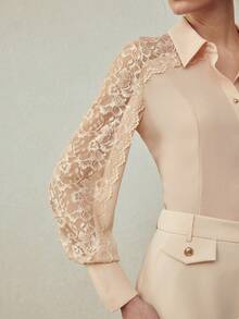 MOTF PREMIUM ELEGANT CONTRAST LACE FITTED BLOUSE, SPRING/SUMMER - Coral Pink - View 3