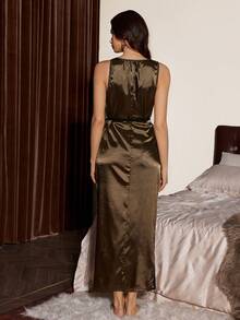 Slumberist 女士性感蕾丝拼接仿丝绸系带透视不对称长款睡裙 - 彩色 - 查看 2