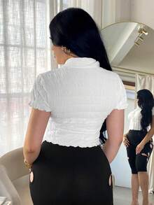 SHEIN SXY 白色休闲修身纽扣领衬衫 - 白色 - 查看 2