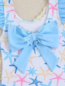 Emery Rose Kids Emery Rose Kids Áo tắm liền thân tay ngắn, hở lưng, trang trí nơ, họa tiết sao biển, thích hợp cho kỳ nghỉ hè ở bãi biển, dành cho bé gái. - Nhiều màu - Xem 4