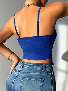Glamine Women's Ruffle Mesh Patchwork Tie-Knot Camisole - Royal Blue - View 2