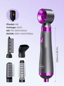 五合一熱風造型套裝，吹風梳，高速防毛躁吹風機，快速乾發，捲髮，蓬鬆，順滑，造型，直髮捲髮器 - 美規插頭 - 美規A型插(110-127V) - 查看 7