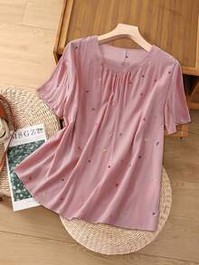 Linhara Áo kiểu nữ cỡ lớn in hình trái tim nhiều màu sắc, thanh lịch, cổ điển, thích hợp mặc hàng ngày, phù hợp cho các buổi hẹn hò, ngày Valentine. - Hồng - Xem 3