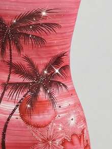 SHEIN Unity Women's Bohemian Floral Print Fitted Mini Skirt - Red - View 3