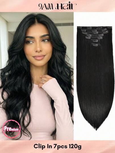 Clip In Hair Extensions Real Human Hair, Remy Human Hair Extensions Clip Ins For Women, Natural Human Hair, 14-20inch 120g 7Pcs, 1# Jet Black