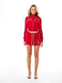 BABYPHAT Women's Cropped Full Zip Track Sweatshirt With Front Text And Back Logo Design In Retro Style - Red - View 5
