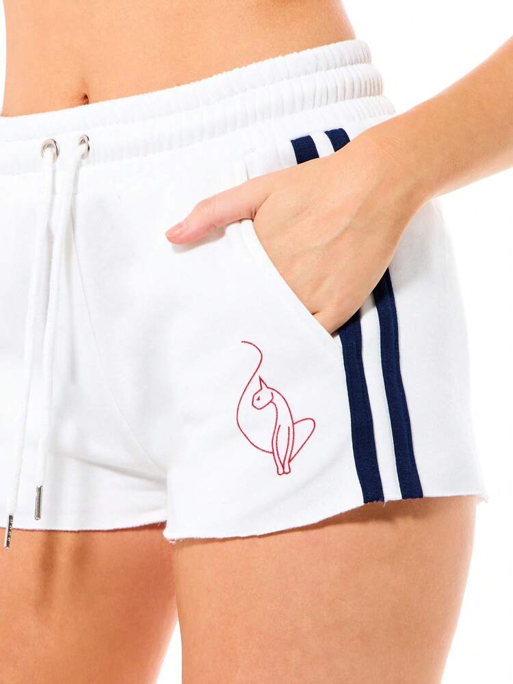 BABYPHAT Women's Casual Pull On Jersey Shorts With Elastic Waistband Drawcord White Comfortable Loungewear Summer Relaxed Fit